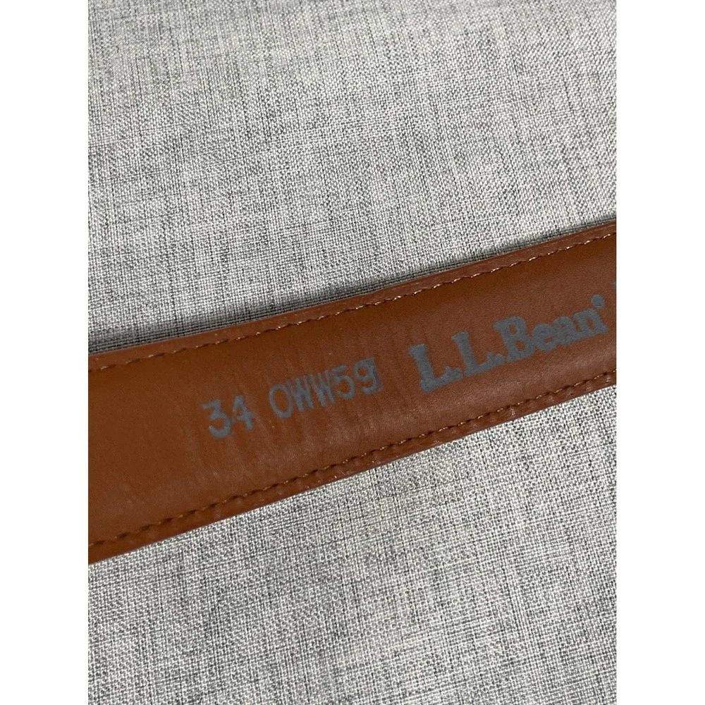 LL Bean Mens 34 Brown Genuine Leather Belt Brass Buckle Made in USA 0WW59